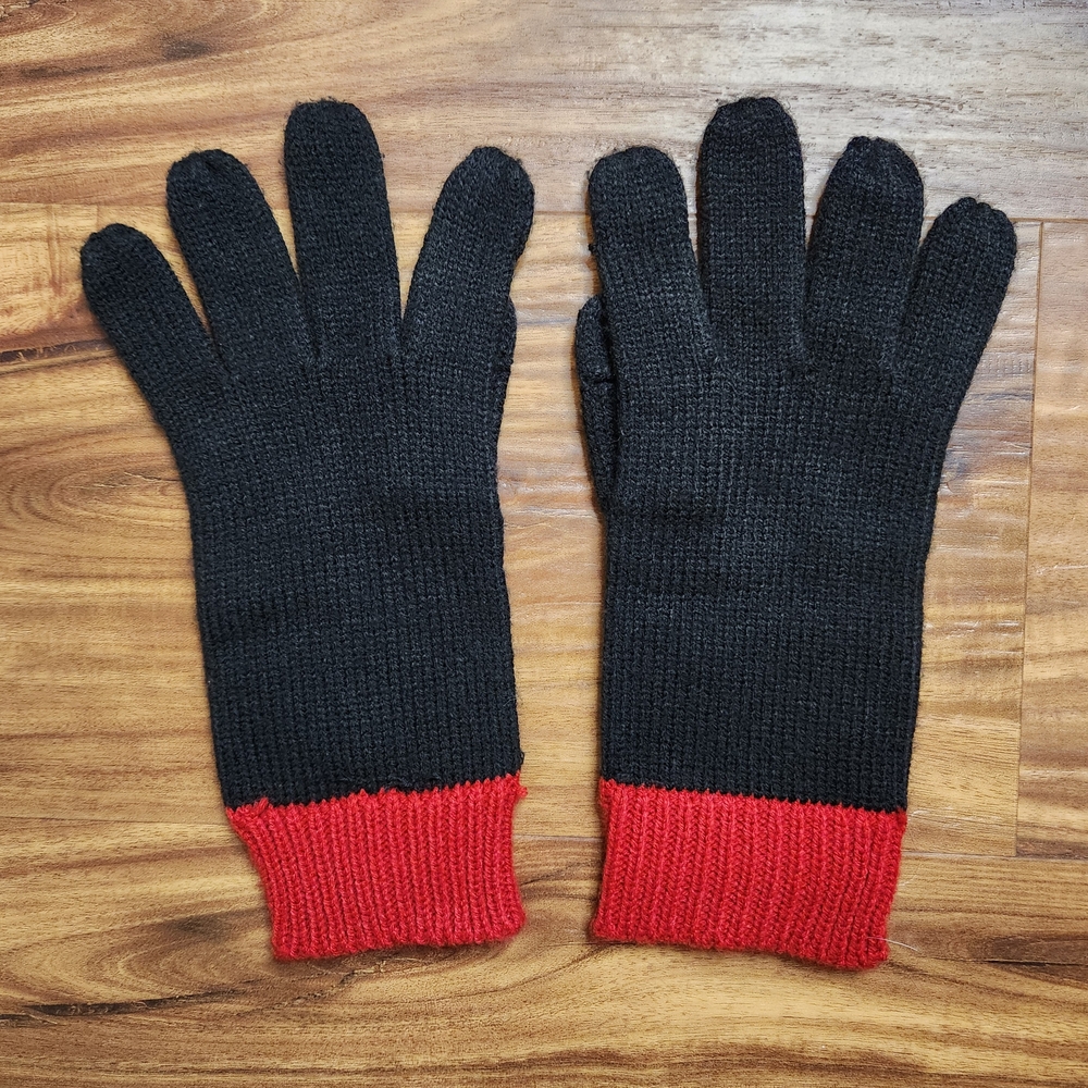 Calvin Klein Black and Red Knit Gloves
